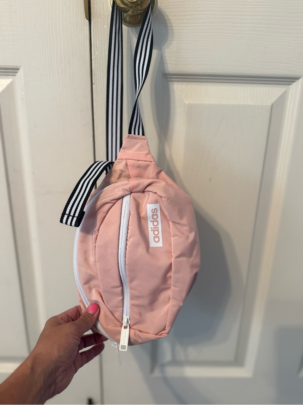 adidas Blush Pink Crossbody Belt Bag with Striped Strap